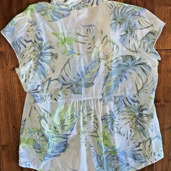 CARRIBEAN JOE Tropical Print V-Neck Top Button Front Cap Sleeve women's size XL - Picture 11 of 12
